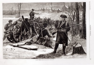 Cena de inverno no Acampamento do Exército Continental em Valley Forge, Pensilvânia, 1780, de &39;Harper&39;s Weekly&39;, 1877 de Julian Scott