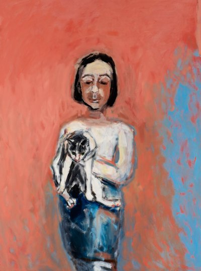 Rapariga com um gato, 2000 (óleo sobre tela) de Julie Held