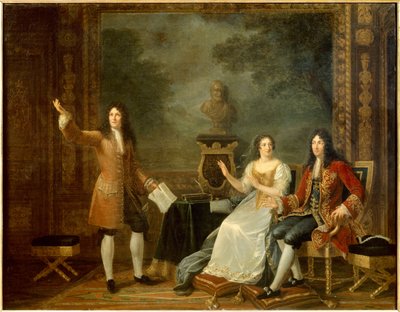 Jean Racine (1639-1699) lendo “” Athalie”” diante de Luís XIV (1638-1715) e Françoise d