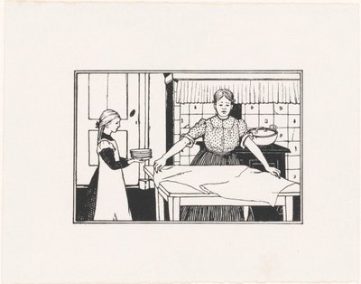 Mulher e rapariga põem uma mesa de Julie de Graag