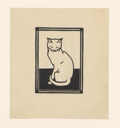 Gato sentado de olhos fechados de Julie de Graag