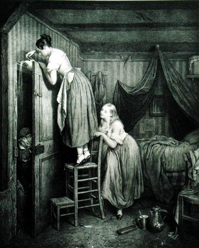The Nosy Parker Punished, gravado por Alphonse Leon Noel (1807-84) (estampado) de Julien (after) Vallou de Villeneuve