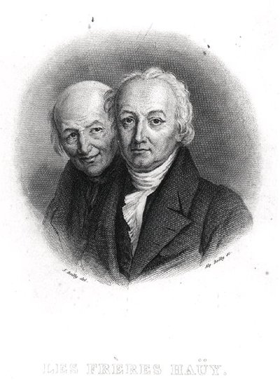 Os Irmãos Hauy: Rene-Just (1743-1822) e Valentin Hauy (1745-1822) gravados por Alphonse Boilly (1801-67) (gravura) (foto a p/b) de Julien Leopold (after) Boilly