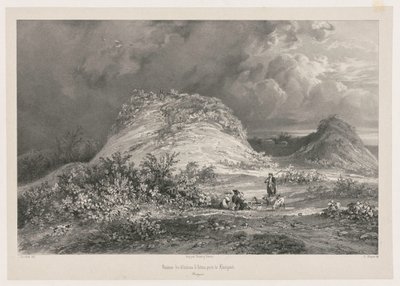 Ruínas do Chateau dArtns perto de Huelgoat, Bretanha, 1845-1846. de Julien Louis Jacottet