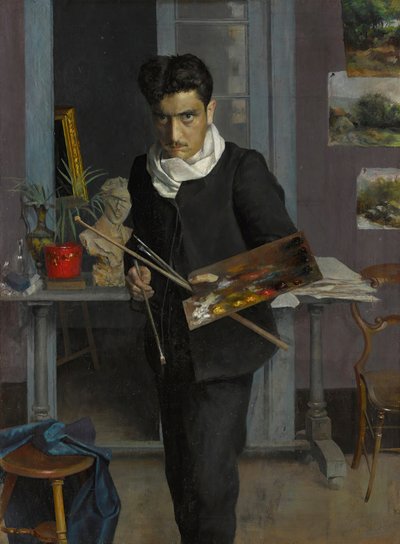 Auto-retrato do artista em seu estúdio, 1898. de Julio Romero de Torres