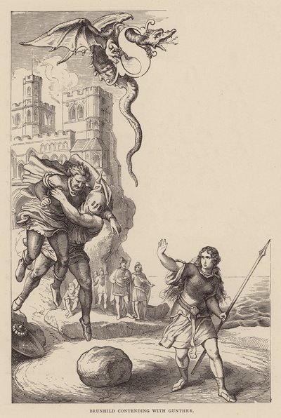 Brunhild em luta com Gunther (gravura) de Julius (after) Schnorr von Carolsfeld