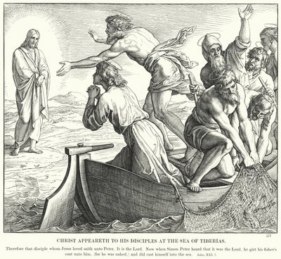 Cristo Aparece aos seus Discípulos no Mar de Tiberíades (gravura) de Julius (after) Schnorr von Carolsfeld