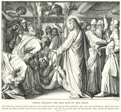 Cristo Cura o Homem Doente de Paralisia (gravura) de Julius (after) Schnorr von Carolsfeld