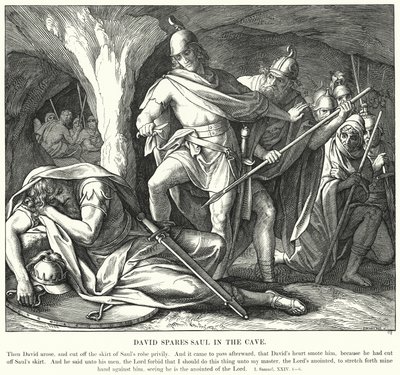 David Spares Saul in the Cave (gravura) de Julius (after) Schnorr von Carolsfeld
