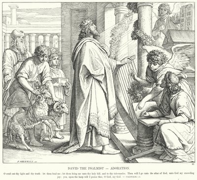 David, o Salmista, Adoração (gravura) de Julius (after) Schnorr von Carolsfeld