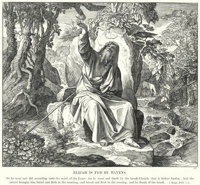 Elijah é alimentado por Ravens (gravura) de Julius (after) Schnorr von Carolsfeld