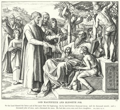 Deus Magnifica e Abençoa Jó (gravura) de Julius (after) Schnorr von Carolsfeld