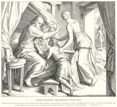 Jacob Obtendo a Bênção de Isaac (gravura) de Julius (after) Schnorr von Carolsfeld