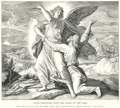 Jacob Wrestling with the Angel of the Lord (gravura) de Julius (after) Schnorr von Carolsfeld