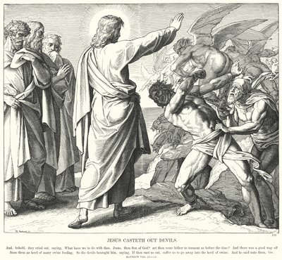 Jesus Casteth Out Devils (gravura) de Julius (after) Schnorr von Carolsfeld