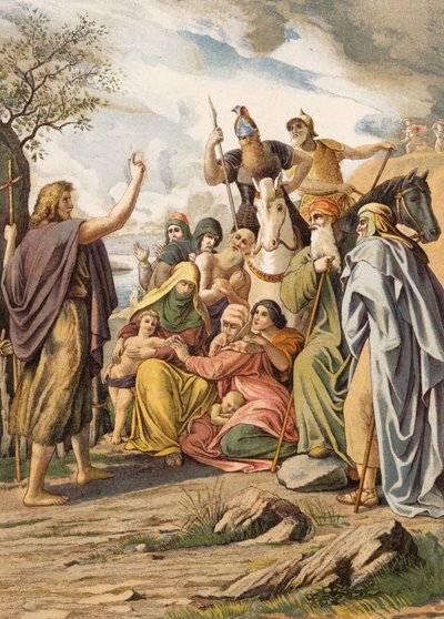 João Batista pregando no deserto (litografia a cores) de Julius (after) Schnorr von Carolsfeld