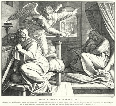 José advertiu para fugir para o Egito (gravura) de Julius (after) Schnorr von Carolsfeld