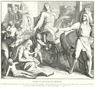 José é Avançado pelo Faraó (gravura) de Julius (after) Schnorr von Carolsfeld