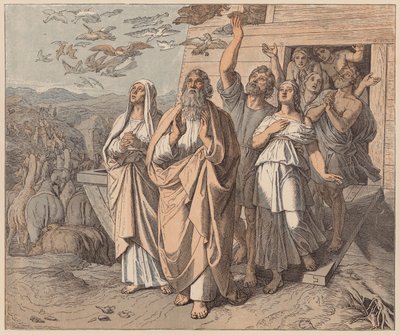 Noé e a sua família deixam a arca, Génesis, VIII de Julius (after) Schnorr von Carolsfeld