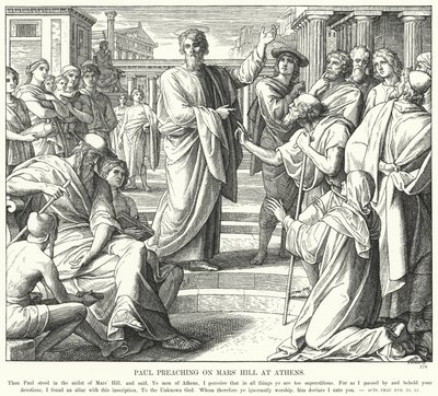 Paulo Pregando na Colina de Marte em Atenas (gravura) de Julius (after) Schnorr von Carolsfeld