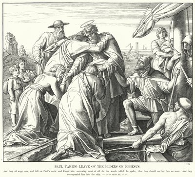 Paul Taking Leave of the Elders of Ephesus (gravura) de Julius (after) Schnorr von Carolsfeld