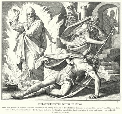 Saul Consulta a Bruxa de Endor (gravura) de Julius (after) Schnorr von Carolsfeld