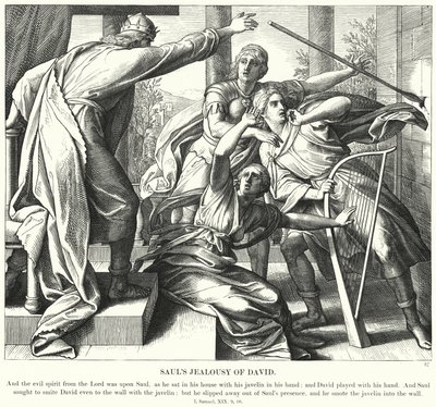 Os Ciúmes de David de Saul (gravura) de Julius (after) Schnorr von Carolsfeld