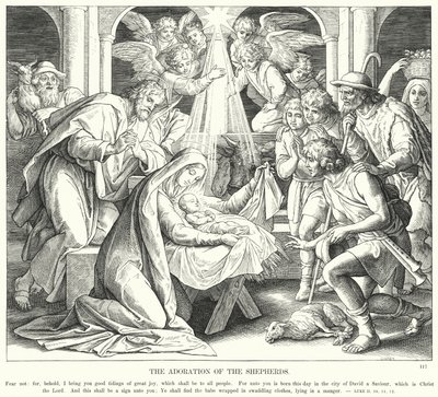 A Adoração dos Pastores (gravura) de Julius (after) Schnorr von Carolsfeld