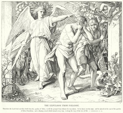A Expulsão do Paraíso (gravura) de Julius (after) Schnorr von Carolsfeld