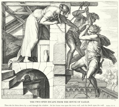 A Fuga dos Dois Espiões da Casa de Rahab (gravura) de Julius (after) Schnorr von Carolsfeld