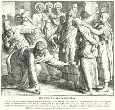 A Mulher Tirada em Adultério (gravura) de Julius (after) Schnorr von Carolsfeld
