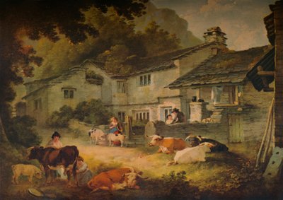 Cenário da casa de campo com gado, em Ambleside, 1803 de Julius Caesar Ibbetson