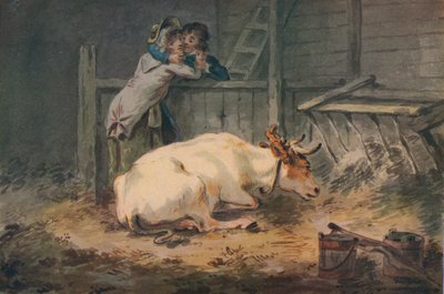 Cortejo em um estábulo, século x18 de Julius Caesar Ibbetson