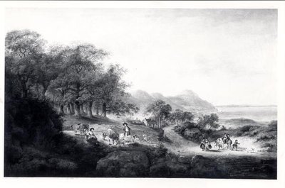 Vista Distante de Anglesea (óleo sobre tela) (impressão a preto e branco) de Julius Caesar Ibbetson