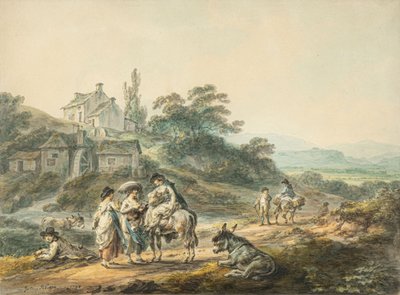 Figuras num caminho junto a um moinho de Julius Caesar Ibbetson