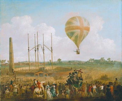 Ascensão de George Biggins no balão de Lundardi de Julius Caesar Ibbetson