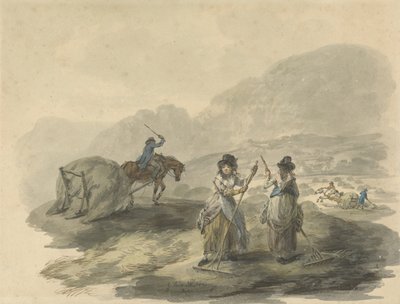 Fenação, 1792 (caneta e tinta com wc sobre grafite sobre papel) de Julius Caesar Ibbetson