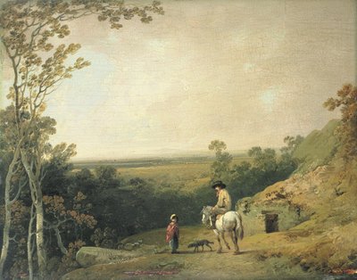 Paisagem com figuras (óleo no painel) de Julius Caesar Ibbetson