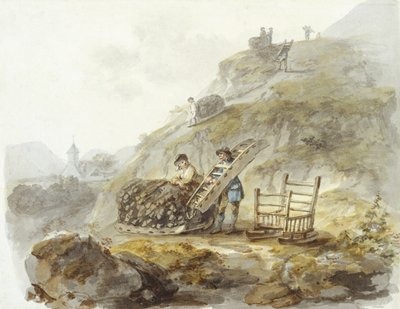 Método de obtenção de turfa nas colinas perto de Mallwyd, c.1792 (aguarela, tinta e lápis sobre papel) de Julius Caesar Ibbetson