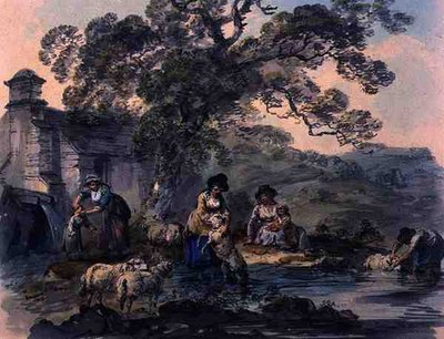 Camponeses Lavando Ovelhas em Cwm Rheidol, Cardiganshire (aquarela sobre papel) de Julius Caesar Ibbetson