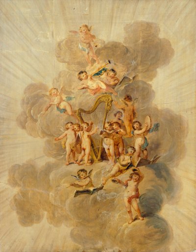 Querubins Alados com Instrumentos Musicais, secção de margem decorativa da Sala de Música, Kenwood House, Londres (wallpaper) de Julius Caesar Ibbetson
