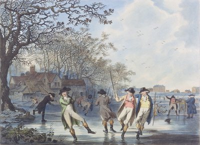 Diversão de Inverno: Uma vista em Hyde Park da Moated House, 1787 (aquatint) de Julius Caesar Ibbetson
