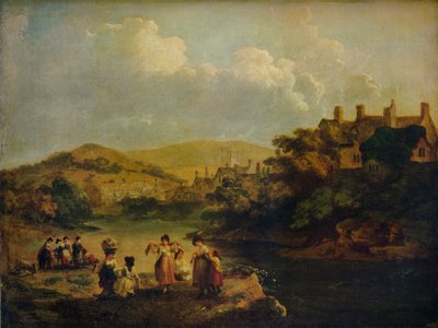 Mulheres lavando roupas em um riacho galês, 1790 de Julius Caesar Ibbetson