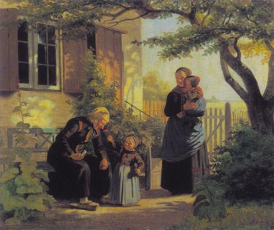 Uma menina deixou um velho cheirar uma flor. de Julius Exner