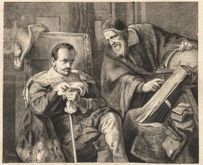 Albrecht von Wallenstein (Waldstein) (1583-1634) com o astrólogo Giovanni Battista Seni (Seno, Zeno, Senno Zenno) (1600-1656) depois de uma pintura de Julius Schrader de Julius Friedrich Anton (after) Schrader