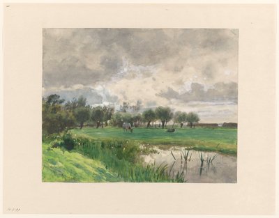 Vaca pastando em um prado de Julius Jacobus van de Sande Bakhuyzen