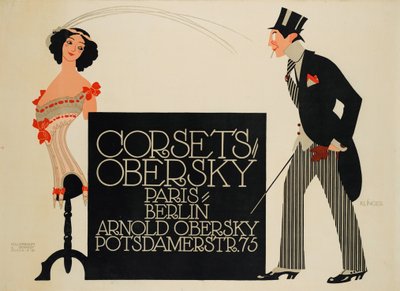 Espartilhos Obersky. Paris - Berlim. Arnold Obersky, Potsdamerstr. 75, 1912. de Julius Klinger