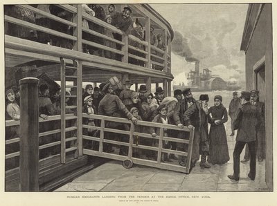 Emigrantes russos que desembarcam do concurso no escritório da barcaça, Nova York de Julius Mandes Price