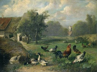 Pato e aves junto a um lago de Julius Scheuerrer