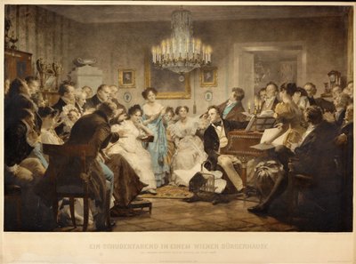 Uma noite com Schubert num salão de Viena ... (gravura) de Julius Schmid